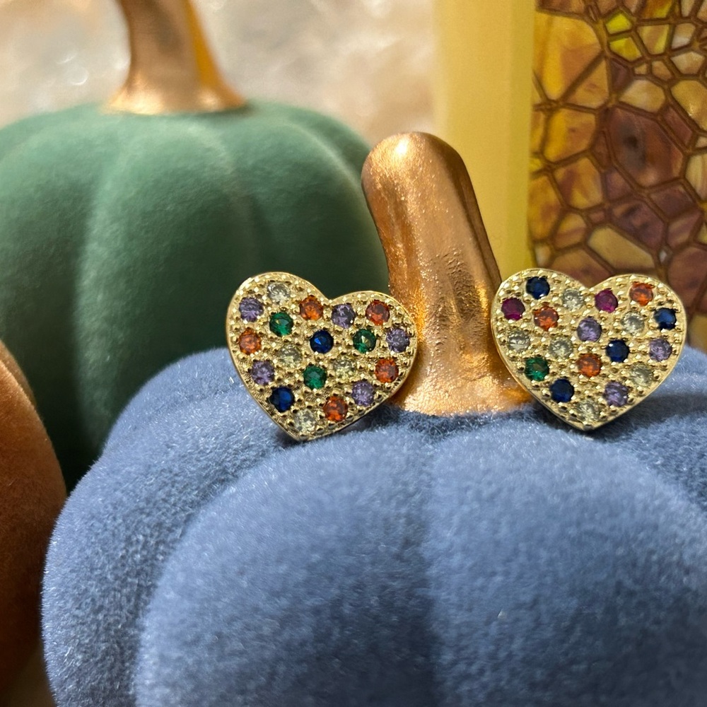 Gold chakra heart earrings